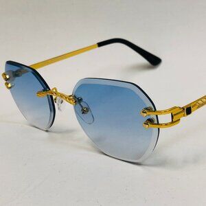 Men Sunglasses Hip Hop Gold Blue Lens  Fashion Retro Shades Lentes Gafas Classic